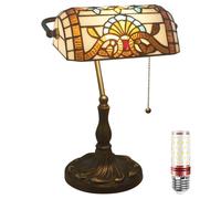 Uziqueif Lampada da Tavolo in Stile Tiffany,Lampada da Scrivania Vintage Banchieri in Vetro Macchiato con Interruttore a Catena e lampadine, per Soggiorno Camera da Letto Ufficio Comodino,Baroque