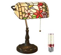 Uziqueif Lampada da Tavolo in Stile Tiffany,Lampada da Scrivania Vintage Banchieri in Vetro Macchiato con Interruttore a Catena e lampadine, per Soggiorno Camera da Letto Ufficio Comodino,Hummingbird