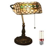 Uziqueif Lampada da Tavolo in Stile Tiffany,Lampada da Scrivania Vintage Banchieri in Vetro Macchiato con Interruttore a Catena e lampadine, per Soggiorno Camera da Letto Ufficio Comodino,Verde