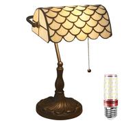 Uziqueif Lampada da Tavolo in Stile Tiffany,Lampada da Scrivania Vintage Banchieri in Vetro Macchiato con Interruttore a Catena e lampadine, per Soggiorno Camera da Letto Ufficio Comodino,Fish Scales