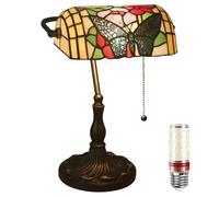 Uziqueif Lampada da Tavolo in Stile Tiffany,Lampada da Scrivania Vintage Banchieri in Vetro Macchiato con Interruttore a Catena e lampadine, per Soggiorno Camera da Letto Ufficio Comodino,Butterfly a