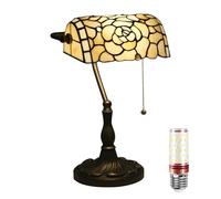 Uziqueif Lampada da Tavolo in Stile Tiffany,Lampada da Scrivania Vintage Banchieri in Vetro Macchiato con Interruttore a Catena e lampadine, per Soggiorno Camera da Letto Ufficio Comodino,Rose a