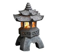 Uziqueif Lanterna da giardino giapponese, a energia solare giapponese Zen da giardino, a pagoda, per interni ed esterni, decorazione per giardino, patio, altezza 26 cm, grigio