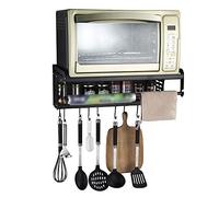 Uziqueif Microonde Scaffali Appendiabiti/Supporto per Mensola Microonde Pieghevole Multifunzionale con 10 Gancio in Alluminio per Cucina