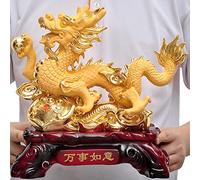 Uziqueif Statua Decorativa per la casa, Cinese Feng Shui Geomanzia Drago Resina Figurine Statua Ornamenti per Fortuna E Successo Decorazione Home Craft,Sand Gold,33 * 17 * 31cm