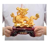 Uziqueif Statua Decorativa per la casa, Cinese Feng Shui Geomanzia Drago Resina Figurine Statua Ornamenti per Fortuna E Successo Decorazione Home Craft,Sand Gold,20 * 10 * 20cm