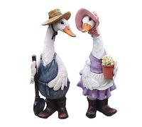 Uziqueif Statuette da Giardino per la Decorazione del Giardino per Esterni - Anatra da Giardino dei Cartoni Animati con Cappelli, Ornamenti da Giardino per Patio per la Decorazione del Balcone,1 Paar