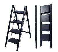 UZIRO Scaletta 4 Gradini, Perfetta per-Casa, Scala Pieghevole e Compatta con Pedali Larghi Antiscivolo, Scaletto 4 Pieghevol Facile da Riporre e Trasportare, Colore Nero (Nero, 4 Gradini)