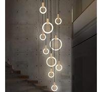 UZOURI Lampadario Lampada a sospensione 10 LED Lampada a sospensione ad anello Scala luminosa in legno e acrilico per soggiorno, scale girevoli(Color:White Light)