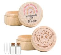 UZSUZZ 2 Pezzi Scatola Porta Dentini Da Latte, Portadentini Bambini in Legno Naturale,Organizzatore Ricordi Denti Perduti per Bambine e Bambini, Battesimo e Compleanno