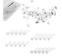 UZSUZZ Accessori Capelli Sposa, Fermaglio Sposa Capelli Fermagli Capelli Sposa Con Fiori Di Cristallo,Ornamenti Per Capelli Di Strass Nuziali Per Donne e Ragazz