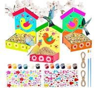 UZSUZZ Casetta Uccelli in Legno per Bambini, 3 Pezzi Kit Casette Uccelli Fai da Te, Lavoretti Creativi Costruire Giocattoli, Birdhouse Artigianato Pittura Decorazione per Bambini Compleanno Regalo