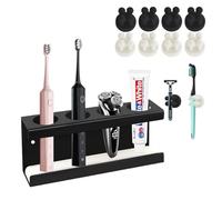 UZSUZZ Portaspazzolino da parete con 4 fori Ø35 mm - Supporto per spazzolini elettrici senza foratura, contenitore per bagno con adesivo fix & supporto universale (nero, design moderno)