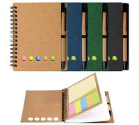 UZSUZZ Quaderno a Spirale Spiralato Notebook 4 libri Blocco Spiralato Kraft Carta Copertina Bloc Notes con Penna e Note Adesive e Colorati Segnapagina per la scuola e l'ufficio