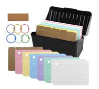 UZSUZZ Scatola di Flashcard Scatola per schedari Scatola per Indici per 300 Flashcards a 6 colori con 6 anelli con 1 linguette,6 etichette per Apprendimento Ufficio Casa