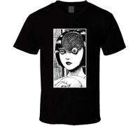 Uzumaki Junji Ito Japanese Horror Manga Black Tee Shirt Mens Round Neck Short Sleeves Bottoming T-Shirt