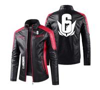 UZVKAVJP Giacca da Motociclista con Cerniera Completa da Uomo per Rainbow Six Siege Maglia da Ciclismo Impermeabile Cuciture Capispalla più Cappotti in Velluto-Red||M