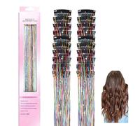 UZYXC 12 Pezzi Extension Colorate con Clip per Capelli, Ciocche Glitterate & Lametta Arcobaleno, Adatte per Intrecci e Decorazioni, per Ragazze e Donne