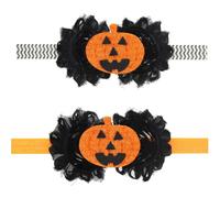 UZYXC 2 Pezze Fascie Neonato, Design Zucca Halloween con Pizzo Nero, Elastico Morbido per Neonati, Fascie a Tema Zucca, Arancione su Nero con Doppio Pizzo, per Bambine
