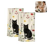 UZYXC 2 Pezzi Strofinacci da Cucina in Microfibra - Asciugamani da Cucina Super Assorbenti & Morbidi 45x66cm con Motivo Gatti & Fiori - Per Cucina, Casa, come Decorazione Estetica
