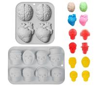 UZYXC 2 Stampi Silicone Halloween: 8 Teschi + 4 Cervelli/Cuori, Stampi Cioccolato per Dolci Lavabile in Lavastoviglie, Forme Rimovibili, Silicone Alimentare con Garanzia Anti-Rottura