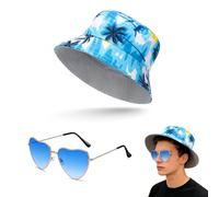 UZYXC Cappello Pescatore Reversibile Uomo/Donna Con Occhiali Sole A Cuore, Cappello A Secchiello Uomo Estivo, Accessorio Estate Per Vacanze, Party, Look Estivo, Pratico E Stiloso.