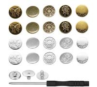 UZYXC Kit Riparazione Jeans 20Pezzi, Bottoni Metallico Doppio Strato, Regolabile Vita Pantaloni, Per Cappelli, Abiti, Zainetti, Installazione Istantanea, Argento e Rame, Con Attrezzo