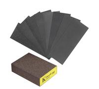 UZYXC QGK Set di carta vetrata e spugna per la lavorazione del legno e dei mobili, 8 pezzi di grana fine 80#-1000# assortimento di fogli abrasivi 9x3,8 pollici, 1 pezzo 500#-600# spugna abrasiva