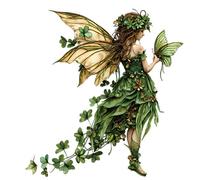 UZYXC Set 13 Adesivi Murali Verdi con Fate e Farfalle, 1 Fata 6 Farfalle 6 Quadrifogli, Kit Completo con Motivi Floreali, Ideale per Camera da Letto Ragazzi, Materiale Speciale che Assorbe Luce Solare