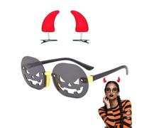 UZYXC Set 3 Accessori Halloween Rosso Fuoco: Occhiali Zucca + Forcine Diavolo, Costume Party con Lenti Colorate e Comfort Ottimale, Regalo Divertente per Amanti del Cosplay