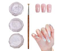 UZYXC Set 3 Polveri Cromate Unghie "Chiaro di Luna" con Pennello Ventaglio,Neonail Effetto Perla Glassata per Nail Art, Ricostruzione Unghie,Cromatura Professionale con Pennello Ombreggiatura Incluso