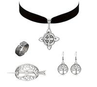 UZYXC Set di Gioielli Celti 4 Pezzi - Collana, Fermagli per Capelli, Orecchini e Anello - Accessori Vichinghi per Donna