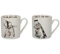V&A C000047 - Set di 2 tazze, a tema Alice nel paese delle meraviglie, in confezione regalo, grafica con il Re e la Regina di Cuori, in porcellana fine, 350 ml, colore bianco, nero e oro