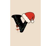 V Christmas Notebook | Personalized Initial Journal with Santa Hat & Snowman | Monogram Holiday Gift | Monochrome Minimalist Design | 400 Pages College Ruled