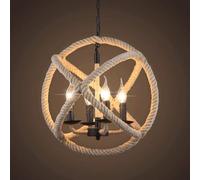 V-intage E14 Illuminazione a soffitto a 3 luci Lampadario a sfera in corda di canapa Lampada a sospensione a isola sospesa in stile country retrò, luce led soffitto