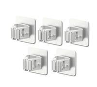 V&J Confezione da 5 pezzi. Supporto adesivo da parete per scope e modi. Organizer regolabile per appendere scope e modi. Ganci non perforati per garage, cucina, bagni e ripostigli. Colore Bianco