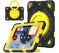 V-MOTA Flat Protect Spider Simpatico silicone compatibile con iPad 7a 8a 9a (2019/2020/2021) generazione 10.2"; custodia protettiva per braccialetto con cavalletto girevole (nero giallo)