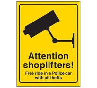 V Safety 6E068AG-RY Targhetta con Scritta Attention Shoplifters, 100 x 150 mm, in plastica Rigida, Nero, 100mm x 150mm