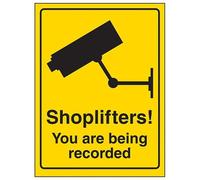 V Safety 6E070AG-RY Targhetta Shoplifters You Are Being Recorded - 100 mm x 150 mm - plastica Rigida, Nero, 100mm x 150mm