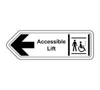 V Safety Accessible Lift Arrow Left - Cartello 300 x 100 mm - Vinile autoadesivo - Segnale di sicurezza effetto alluminio