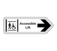 V Safety Accessible Lift Arrow Right - Segnale di sicurezza 450 x 150 mm - 3 mm in alluminio composito