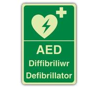 V Safety AED Defibrillator Sign - 200 x 300 mm - gallese/inglese | Vinile autoadesivo che si illumina al buio, doppio bagliore, per segnaletica di pronto soccorso, prodotto in Gran Bretagna