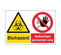 V Safety Biohazard/Authorised Personel Only - Paesaggio 300 x 200 mm - Cartello di sicurezza autoadesivo in vinile