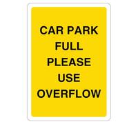 V Safety Car Park Full Please Use Overflow, 210 x 297 mm (A4), cartello di sicurezza in plastica rigida da 1 mm