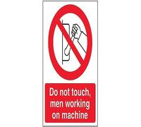 V Safety Cartello di sicurezza magnetico con scritta in inglese "Do not touch men working on machine", 150 x 200 mm