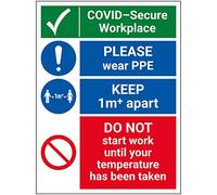 V Safety CV321BC-R Vsafety Covid-Secure Posto di Lavoro - Please Wear DPI - 300 mm x 400 mm - 1 mm plastica Rigida, 300 x 400