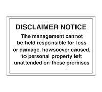 V Safety Disclaimer Notice - Management Responsibility 300 x 200 mm - 2 mm Cartello di sicurezza in plastica rigida
