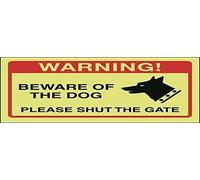 V Safety DP010AR-G - Cartello in plastica rigida fosforescente con scritta"Beware of the Dog, Please Shut The Gate", 200 x 150 mm