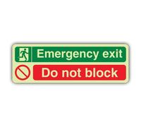 V Safety Emergency Exit - Doppia icona - Non bloccare segnale - 600 x 200 | Vinile autoadesivo che si illumina al buio, con doppia luce, segnaletica antincendio, prodotta in Gran Bretagna