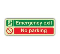 V Safety Emergency Exit - Dual Icon - No Parking Sign - 750 x 250 mm | Vinile autoadesivo fosforescente, triplo bagliore, segnaletica antincendio, prodotta in Gran Bretagna